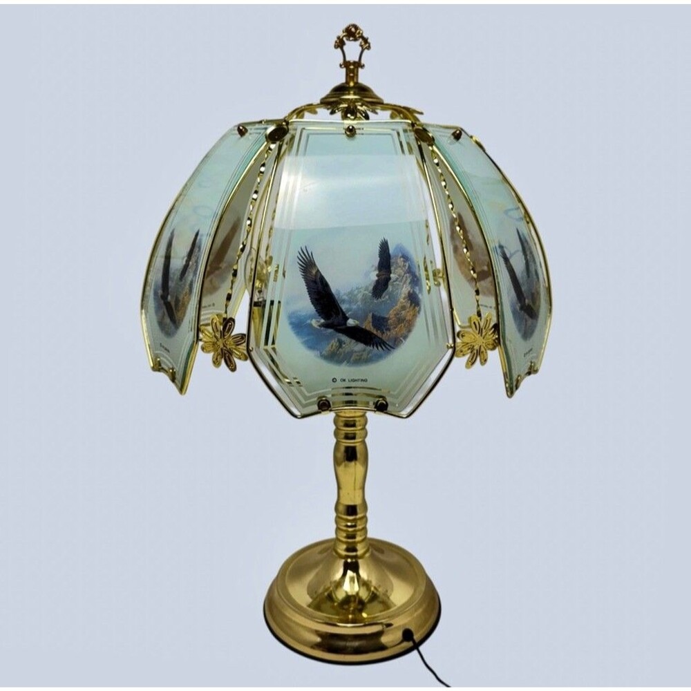 Vintage OK Lighting Eagle 3 Way Touch Lamp With Six Tempered Glass Panels